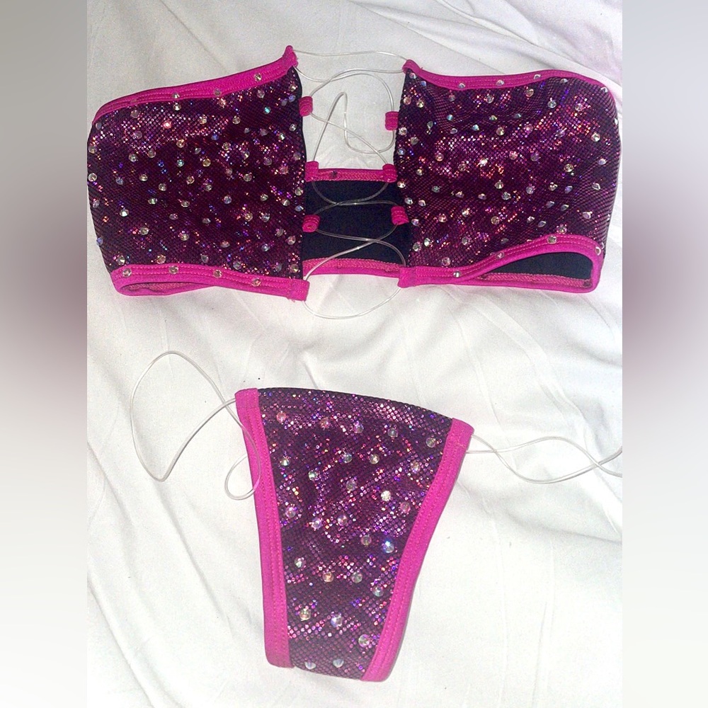 Pink Rhinestone Exotic Dancewear Bikini